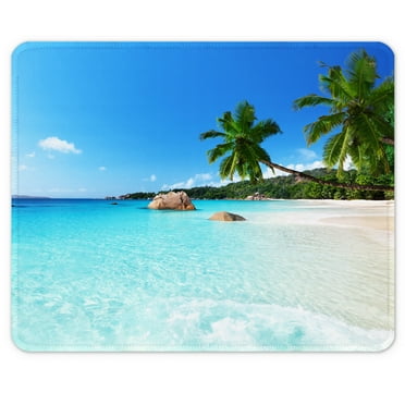BOSOBO Mouse Pad, Square Beach Style Anti-Slip Rubber Mousepad with Durable Stitched Edges for Gaming Office Laptop Computer PC Men Women Kids, Cute Custom Pattern, 7.8 x 9.8 inch, Happy Beach