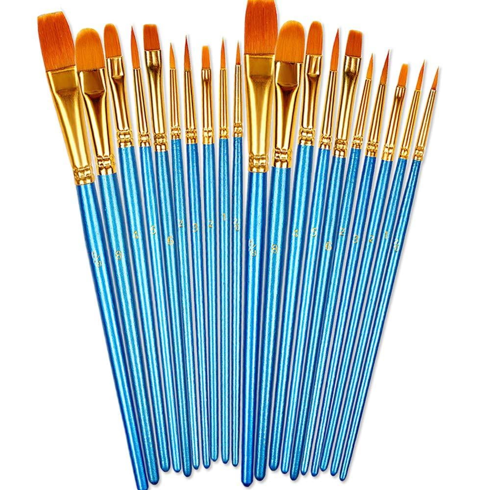 BOSOBO Paint Brushes Set, 2 Pack 20 Pcs Round Pointed Tip Paintbrushes Nylon Hair Artist Acrylic Paint Brushes for Acrylic Oil Watercolor, Face Nail Art, Miniature Detailing and Rock Paintin
