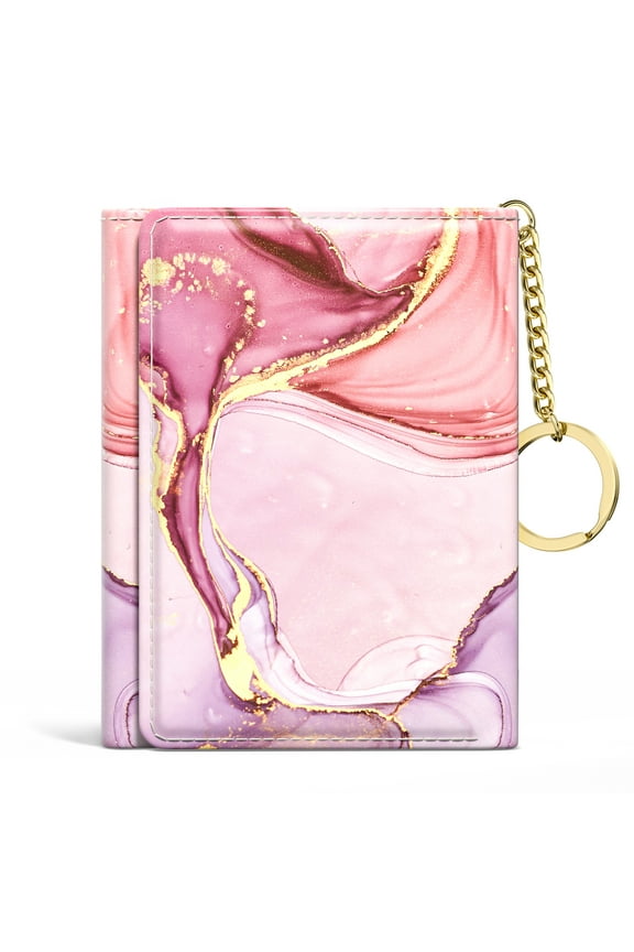 RFID Women's Small Credit Card Wallet, Pink Marble