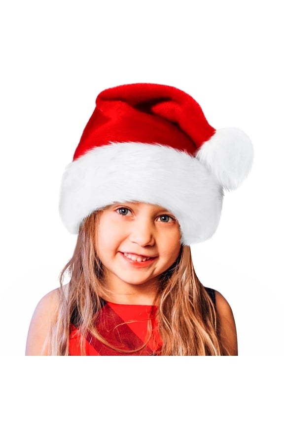 Santa Hat,Xmas Holiday Hat for Kids,Unisex Velvet Comfort Christmas Hats Extra Thicken Classic Fur for Christmas New Year Festive Holiday Party Supplies