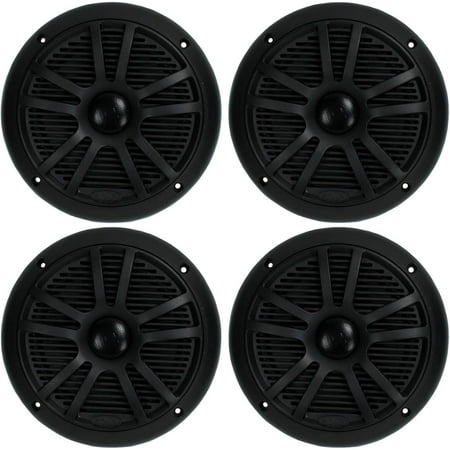BOSS 6.5" 360W Dual Cone Black Marine Boat Outdoor Audio Speakers, 4pk | MR6B