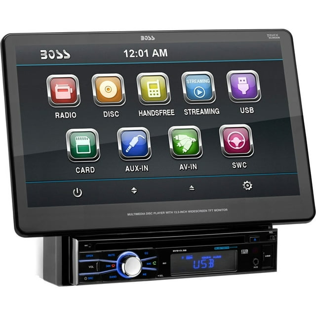 BOSS AUDIO BVS13.3B Single-DIN 13.3 inch Detachable Touchscreen DVD Player, Receiver, Bluetooth, Detachable Front Panel, Wireless Remote