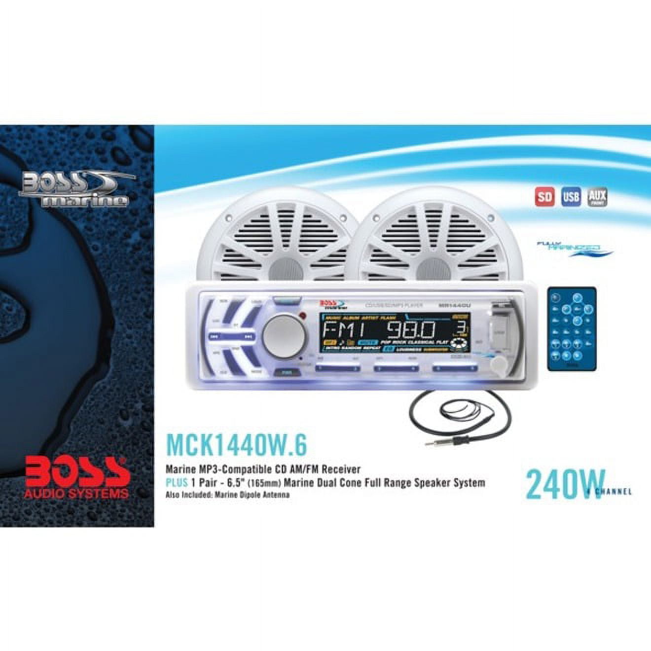 BOSS AUDIO MCK1440W.6 Marine Package Includes MR1440U SingleDin Marine
