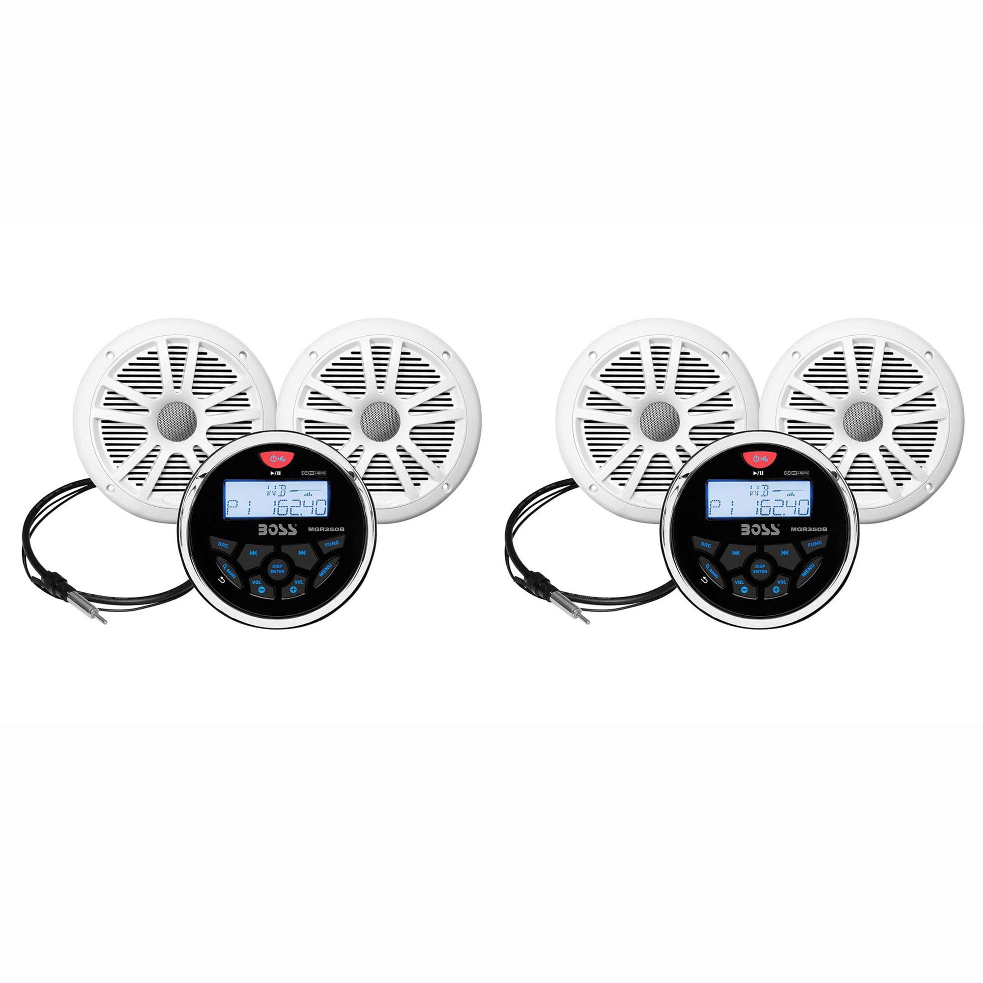 BOSS Audio Gauge Radio & 2 Dual Cone 6.5" Marine Speakers, White (2