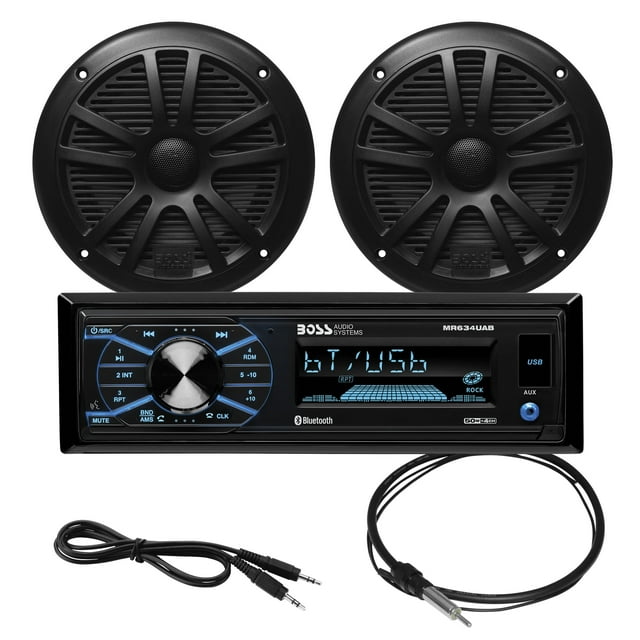 BOSS Audio Systems MCBK634B.6 Marine Boat Stereo & 6.5 inch Speakers - Bluetooth, No CD DVD Player, Radio Receiver Head Unit, Dipole Antenna