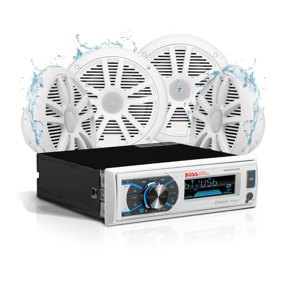 BOSS Audio Systems MCK632WB.64 Marine Stereo & 4 Speakers Combo – Bluetooth Receiver with AM/FM