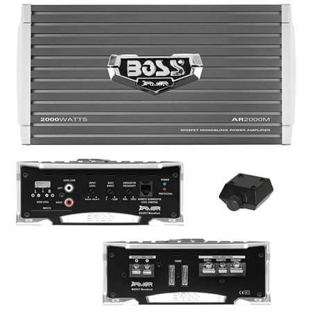 BOSS Audio Systems AR2000M Monoblock Car Amplifier - 2000 Watts 2-4 Ohm Stable Class A-B Mosfet Power Supply Gray