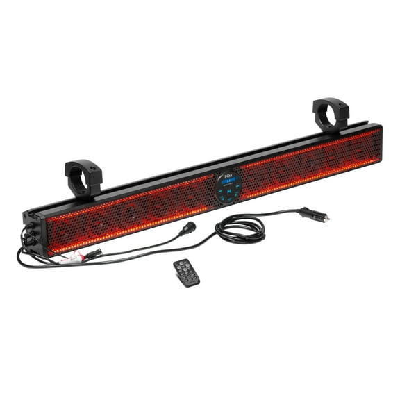 BOSS Audio Systems BRT37SLR ATV UTV Sound Bar - 37 Inches Wide, 3 inch Speakers, 1 inch Tweeters, Full Range, IPX5 Weatherproof, Bluetooth, Built-in Amp, Multicolor Illumination, Golf Cart Compatible