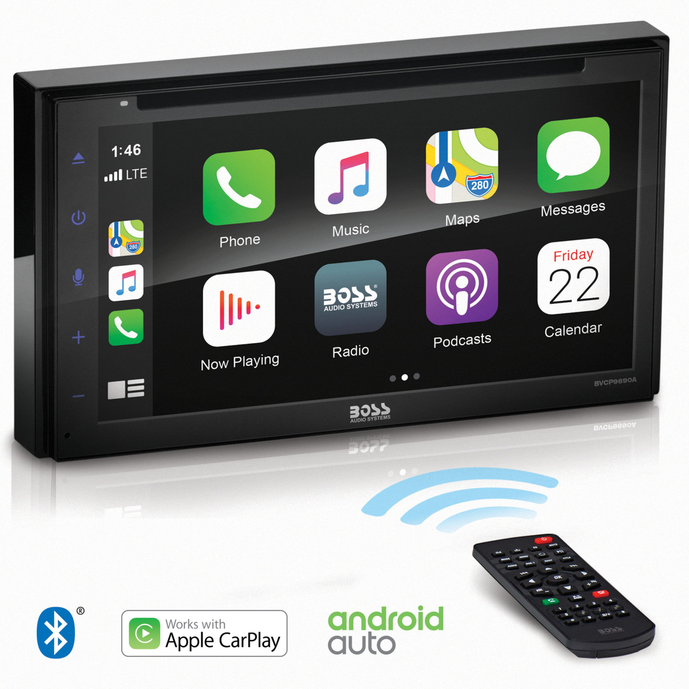 BOSS Audio Systems BVCP9690A Car Stereo - Apple CarPlay, Android Auto, Double Din, 6.75 Inch Touchscreen, Bluetooth, CD DVD Player, AM/FM Radio Receiver, Wireless Remote Control, USB - image 1 of 13