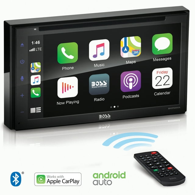 BOSS Audio Systems BVCP9690A Car Stereo - Apple CarPlay, Android Auto, Double Din, 6.75 Inch Touchscreen, Bluetooth, CD DVD Player, AM/FM Radio Receiver, Wireless Remote Control, USB