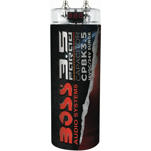 BOSS Audio Systems CPBK3.5 Car Audio Capacitor - 3.5 Farad, Energy Storage, Enhance Bass From Stereo, Warning Reverse Polarity Tone, Voltage Overload Low Battery, For Amplifier and Subwoofer