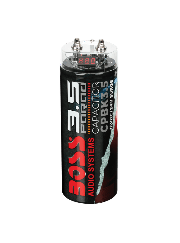 BOSS Audio Systems CPBK3.5 Car Audio Capacitor - 3.5 Farad, Energy Storage, Enhance Bass From Stereo, Warning Reverse Polarity Tone, Voltage Overload Low Battery, For Amplifier and Subwoofer