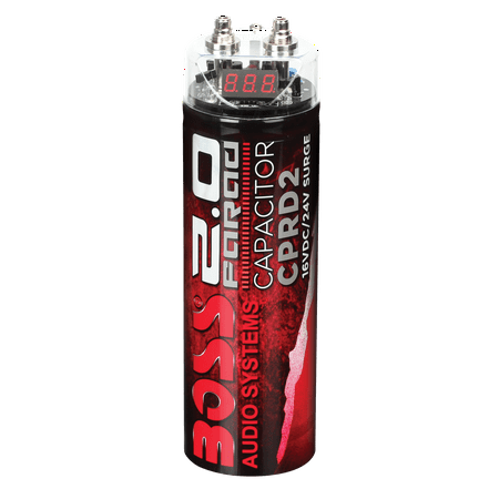 BOSS Audio Systems CPRD2 Car Audio Capacitor - 2 Farad, Energy Storage, Enhance Bass From Stereo, Warning Reverse Polarity Tone, Voltage Overload Low Battery, for Amplifier and Subwoofer