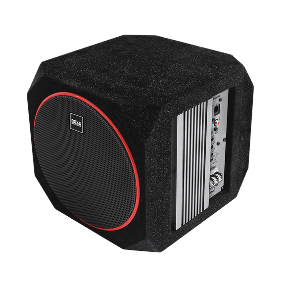 BOSS Audio Systems CUBE8 8 Inch Car Audio Subwoofer and Amplifier Package – Powered, Built-in Amplifier, Passive Radiator, Remote Subwoofer Control, For Truck, Boxes and Enclosures