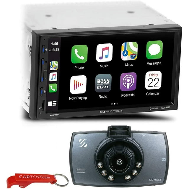 BOSS Audio Systems Elite BE7ACP Car Stereo & 1080p Dash Camera Bundle. Apple CarPlay, Android Auto, 2-DIN Multimedia Receiver w/ 7" Touchscreen, USB, SD, AM/FM Radio Head Unit, No CD/DVD Player