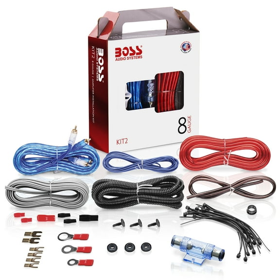 BOSS Audio Systems KIT2 8 Gauge Amp Installation Wiring Kit - A Car Amplifier Wiring Kit Makes Wire Connections and Brings Power to Your Radio, Subwoofers and Speakers