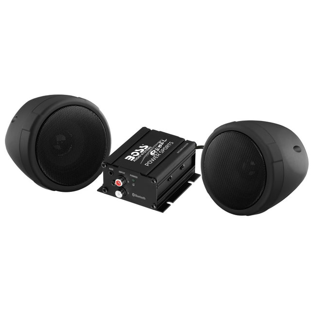 BOSS Audio Systems MCBK420B 3 inch Motorcycle Speakers and Amplifier Audio Sound System - Bluetooth 2 Channel Amplifier, Weatherproof, Volume Control, ATV UTV Compatible, for Stereo, Tweeters