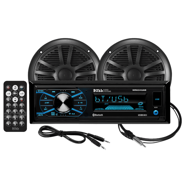 BOSS Audio Systems MCBK634B.6 Marine Boat Stereo Sound System Speaker Package Single Din Radio
