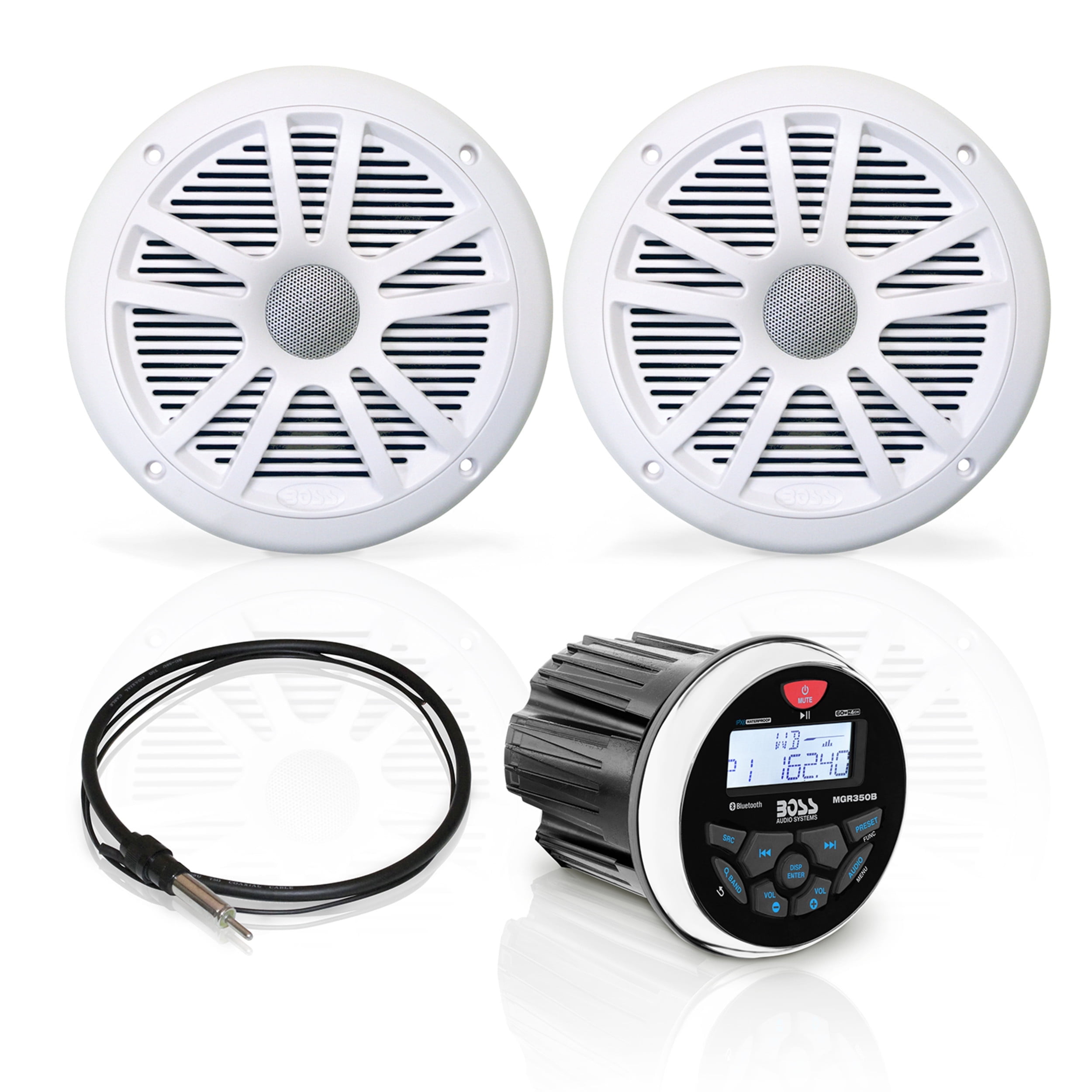 BOSS Audio Systems MCKGB350W.6 Gauge-Style Marine Bluetooth Receiver & Boat Speaker Package
