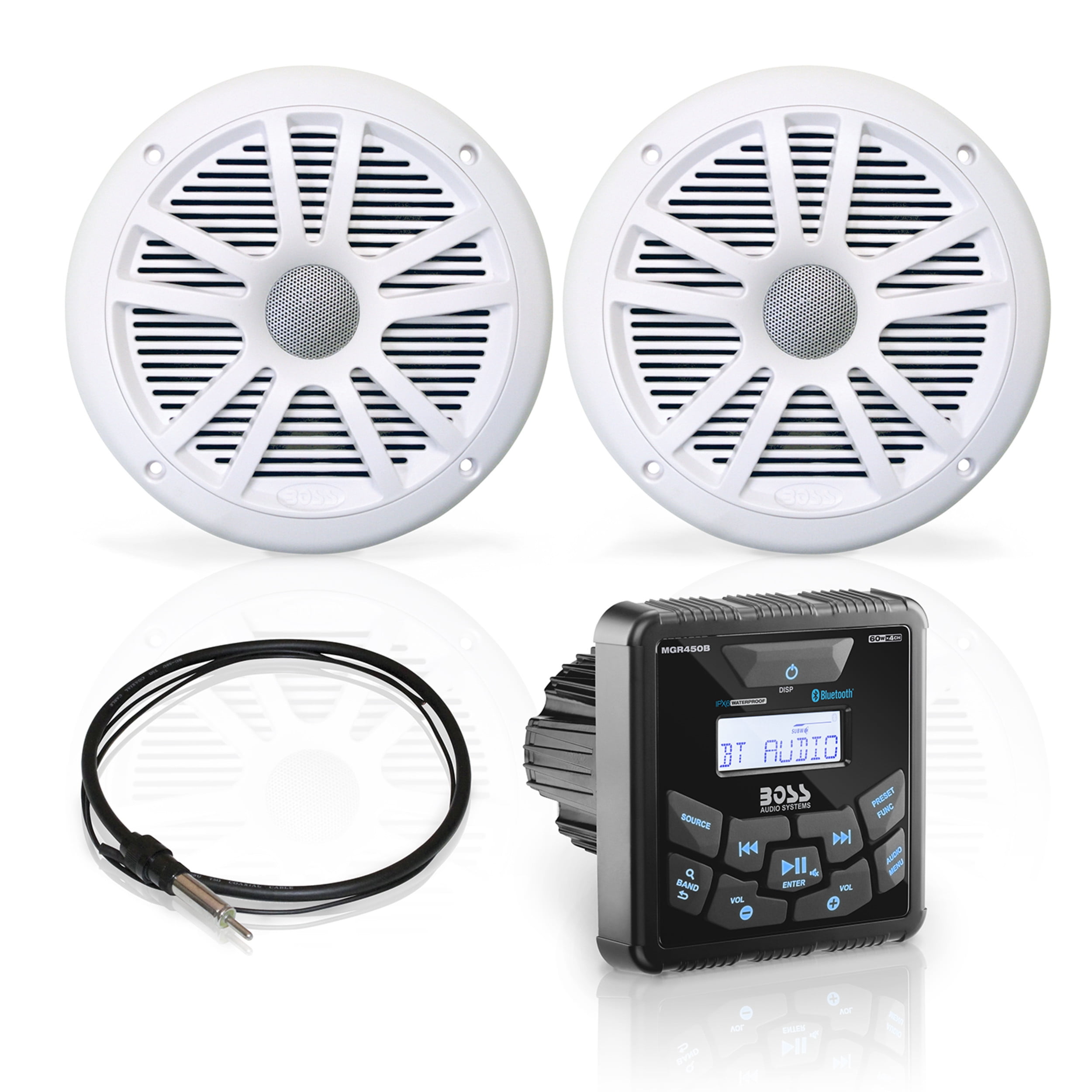 BOSS Audio Systems MCKGB450W.6 Marine Gauge Receiver & Speaker Package – IPX6 Rated Weatherproof Receiver, 6.5” Speakers, Bluetooth Audio, USB/MP3, AM/FM & NOAA Weather Band Tuner, No CD Sansujyuku sansujyuku.com