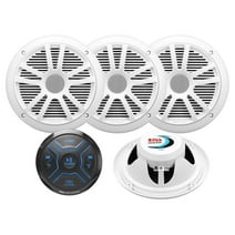 BOSS Audio Systems MG250W.64 Marine Boat Stereo Sound System Speaker Package - Built-In 4 Cannel Amplifier Head Unit, IPX6 Weatherproof, Bluetooth Audio, USB, 6.5 Inch Full Range Speakers