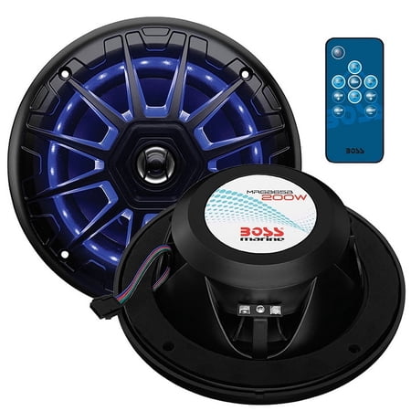 BOSS Audio Systems MRGB65B 6.5 Inch Marine Speakers - Weatherproof, 200 Watts Per Pair, 100 Watts Each, Multi-Color Illumination, Full Range, 2 Way, Sold In Pairs