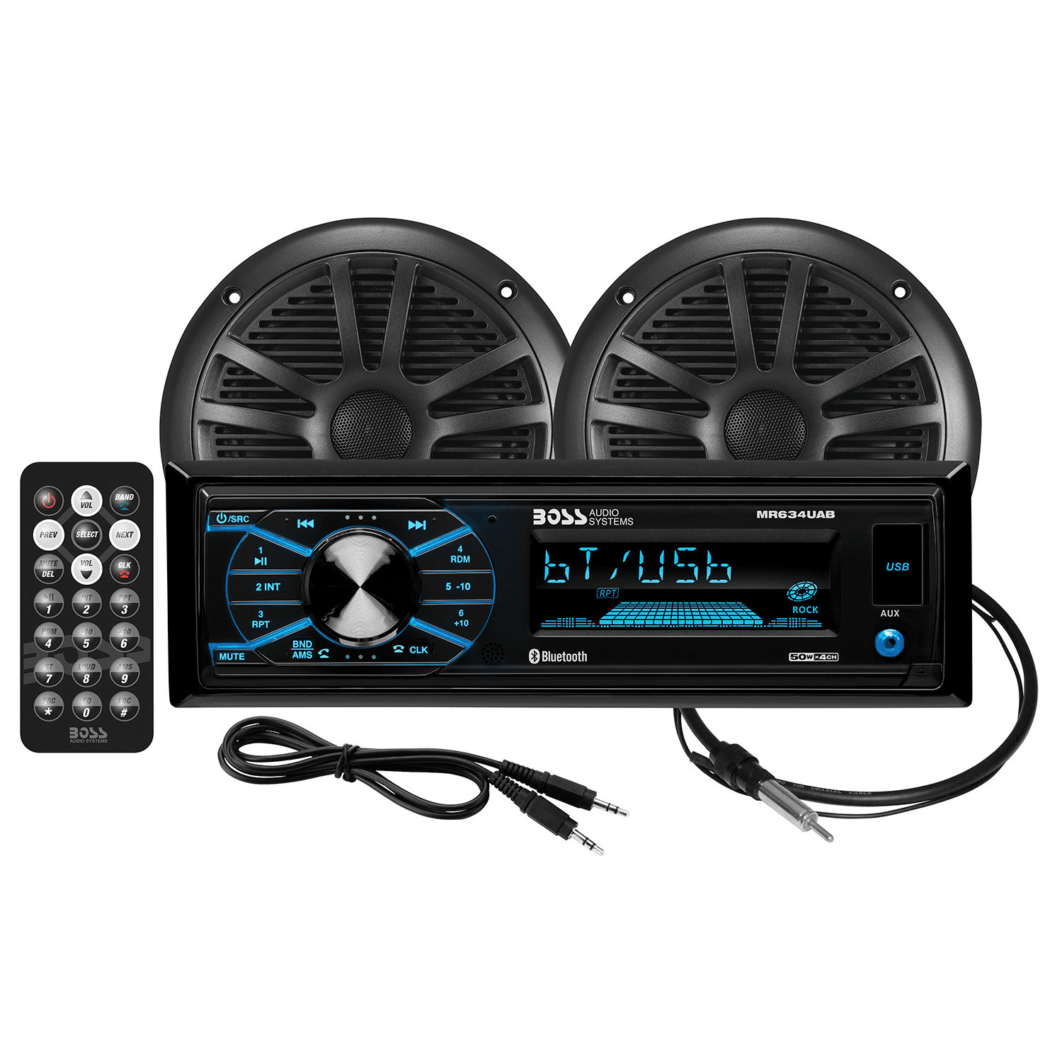 BOSS Audio Systems Marine Boat Sound System Package With 2 Speakers, Black