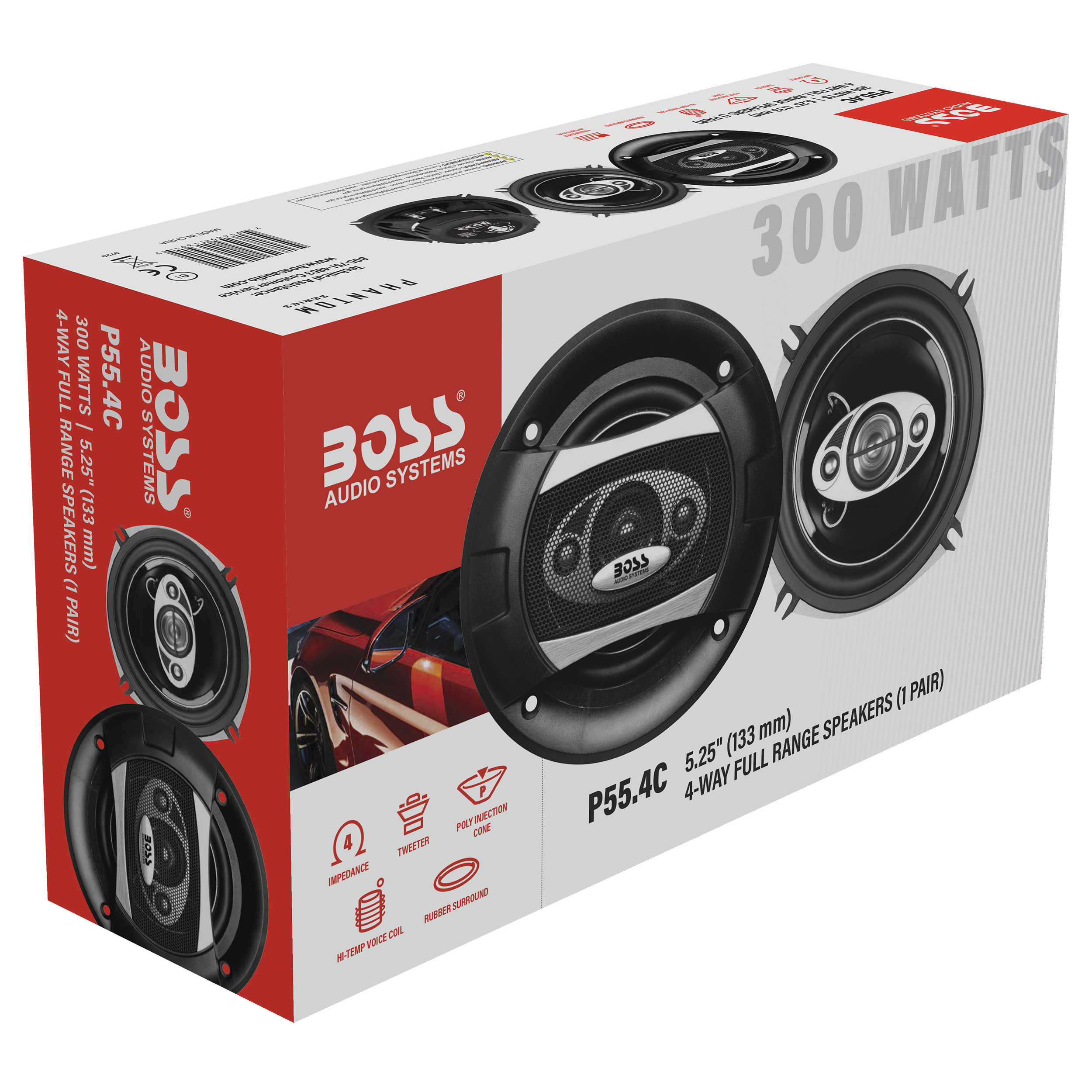 BOSS Audio Systems P55.4C Phantom Series 5.25 Inch Car Stereo Door Speakers - 300 Watts Max, 4 Way, Full Range Audio, Tweeters, Coaxial, Sold in Pairs - image 1 of 13