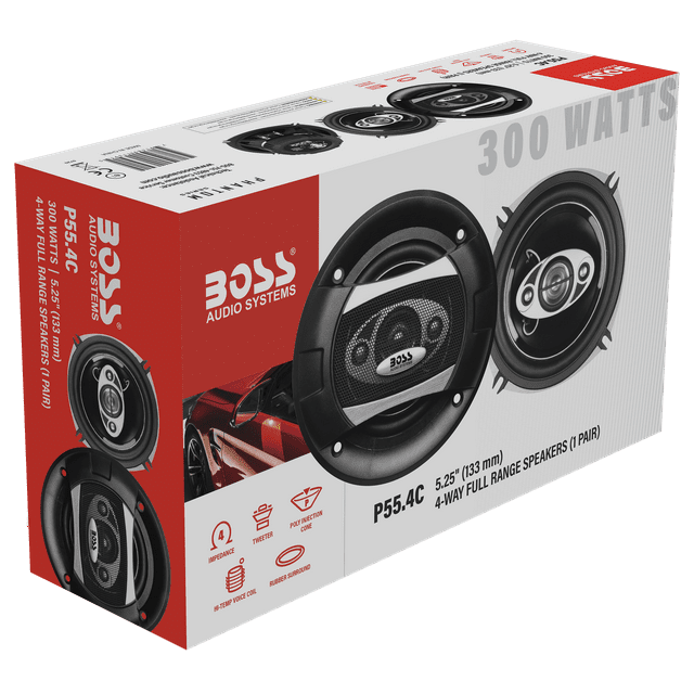 BOSS Audio Systems P55.4C Phantom Series 5.25 Inch Car Stereo Door Speakers - 300 Watts Max, 4 Way, Full Range Audio, Tweeters, Coaxial, Sold in Pairs