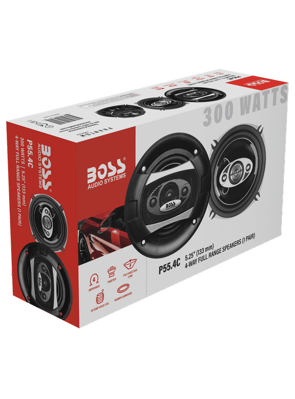 BOSS Audio Systems P55.4C Phantom Series 5.25 Inch Car Stereo Door Speakers - 300 Watts Max, 4 Way, Full Range Audio, Tweeters, Coaxial, Sold in Pairs