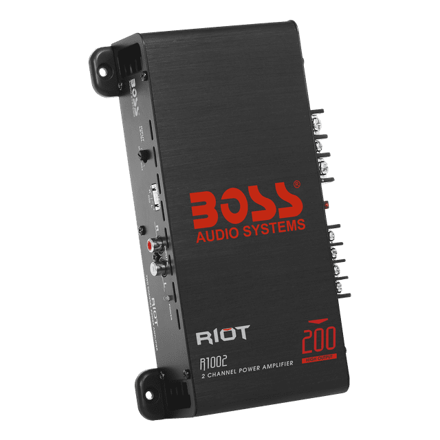 BOSS Audio Systems R1002 Riot Series Car Audio Stereo Amplifier - 200 High Output, 2 Channel, Class A/B, 2/4 Ohm Stable, Low/High Level Inputs, Full Range, Subwoofer