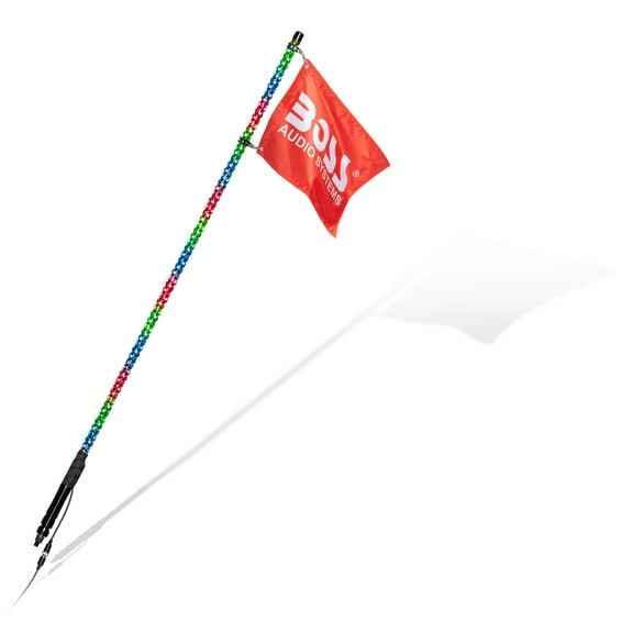 BOSS Audio Systems XP4 ATV Chasing LED Whip Antenna - 48-inch, 360-degree RGB Illumination, Control App, IP67 Weatherproof Rated, Easy Installation