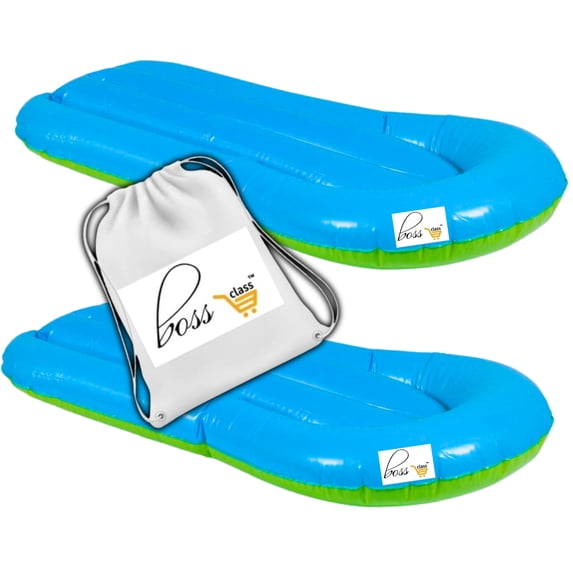 BOSS CLASS Portable Unisex Pool Raft, Vinyl, Blue and Green, 25", 2 Pack