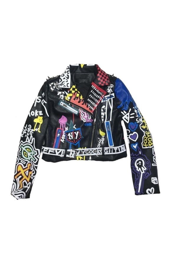 BOSS LADY Graffiti Riveted Leather Jacket