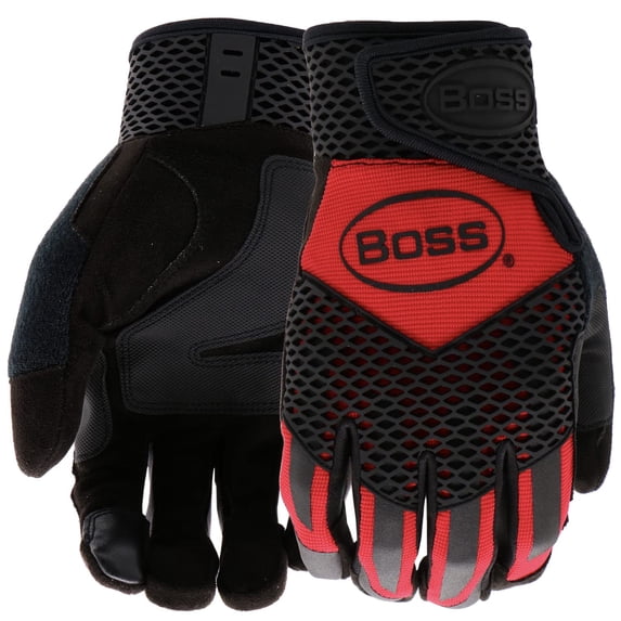 BOSS Men's Extra Protection High Performance Work Glove, Reinforced Palm Patch, Touchscreen Technology, Honeycomb TPR, Large, Red/Black, B52061-L
