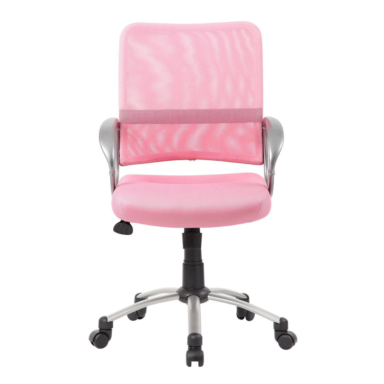 Pewter Finish Pink Mesh Swivel Task Chair with Metal Base
