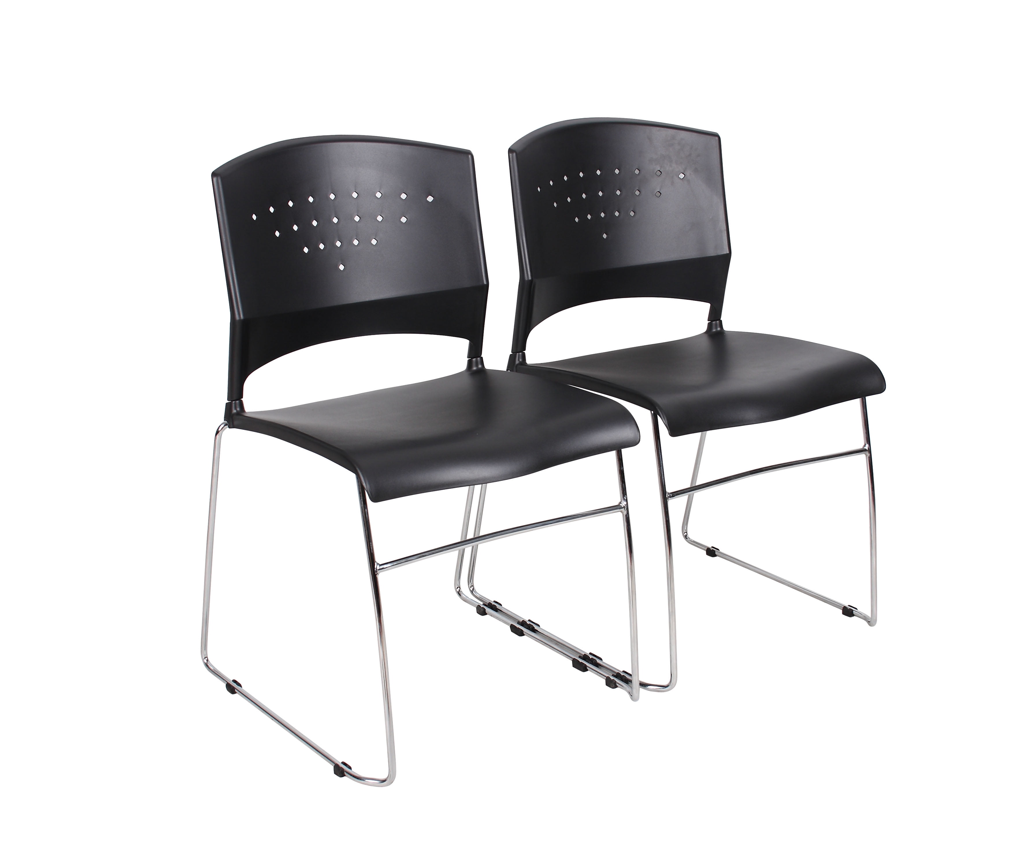 Black Vinyl and Metal Armless Stacking Chairs, Set of 2