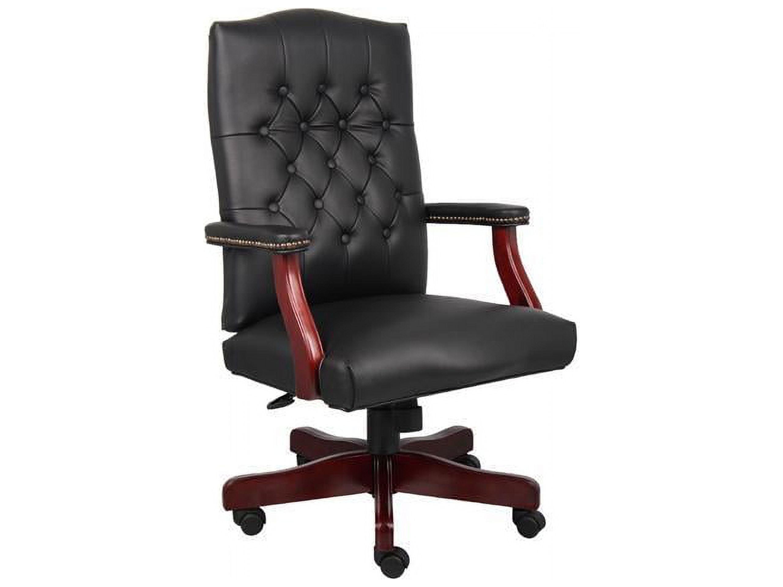 Classic Elegance High-Back Executive Chair in Black Leather and Mahogany