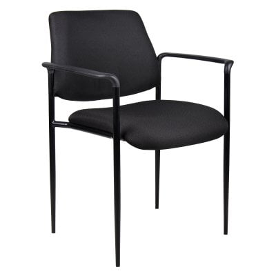 Modern Black Vinyl and Metal Stacking Chair with Comfort Arms