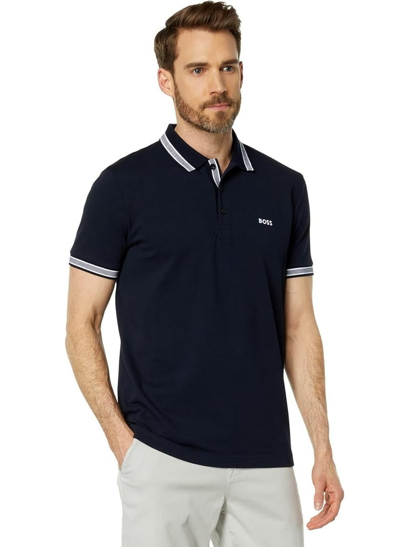 BOSS Paddy Cotton Polo, Whale Blue, Regular Fit, Button Collar