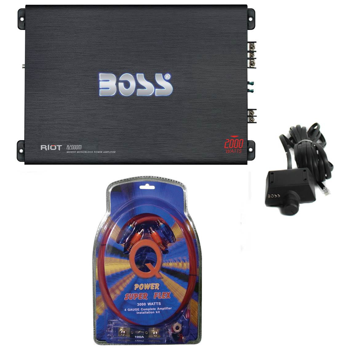 BOSS R2000M 2000W Riot Monoblock Car Audio MOSFET Mono Amp & Amp Wiring