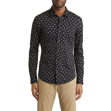 BOSS Roan Slim Fit Stretch Button-Up Shirt Beige/Black X-Large