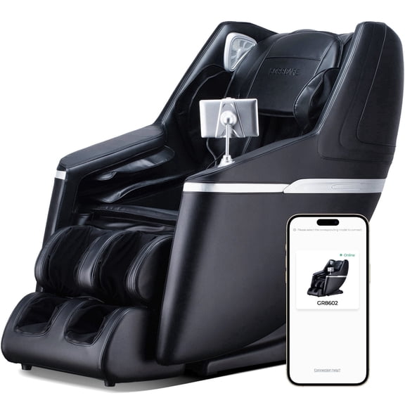 BOSSCARE 4D Zero Gravity SL Track Full Body Massage Chair with Shiatsu APP Control, Heating, Black