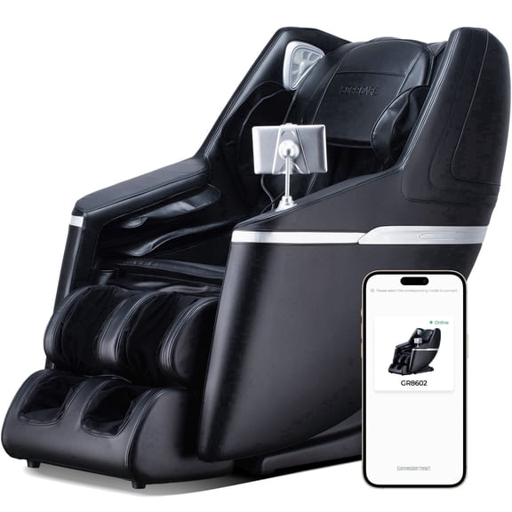 BOSSCARE 4D Zero Gravity SL Track Full Body Massage Chair with Shiatsu APP Control, Heating, Black