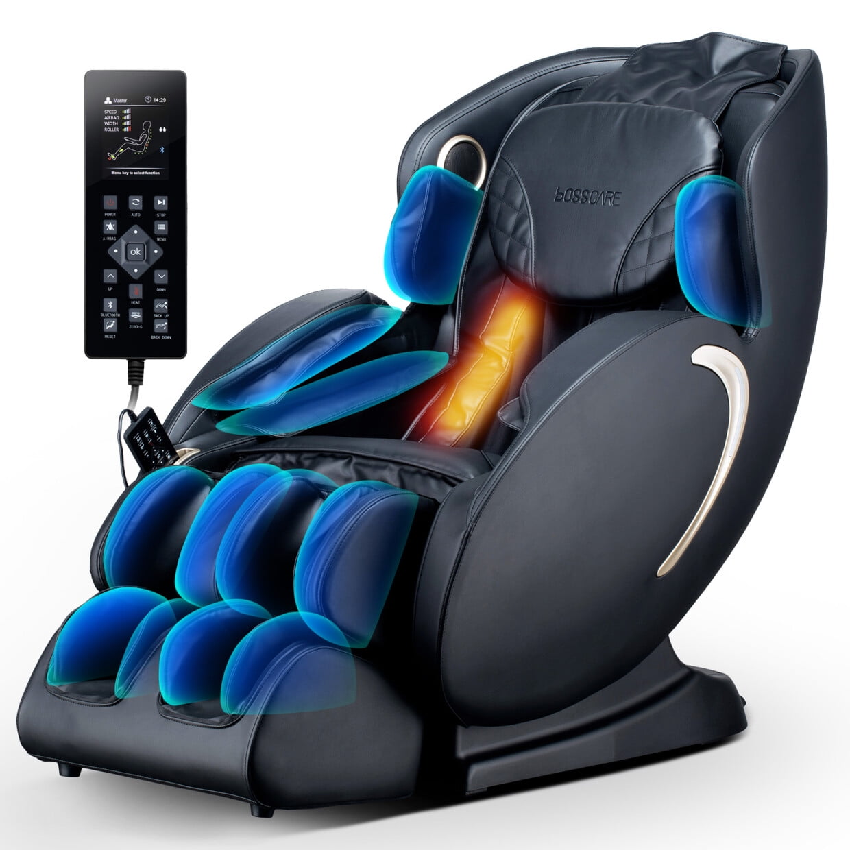 BOSSCARE 3D Zero Gravity Massage Chair with Full Body Shiatsu Therapy, APP-Controlled Recliner for Pain Relief and Muscle Relaxation, Ergonomic Design with Adjustable Heat Therapy, Black