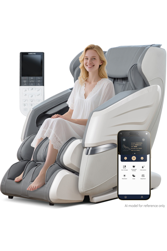 BOSSCARE 4D Massage Chairs with AI Voice, App Control SL Track Full Body Massage Recliner Gray
