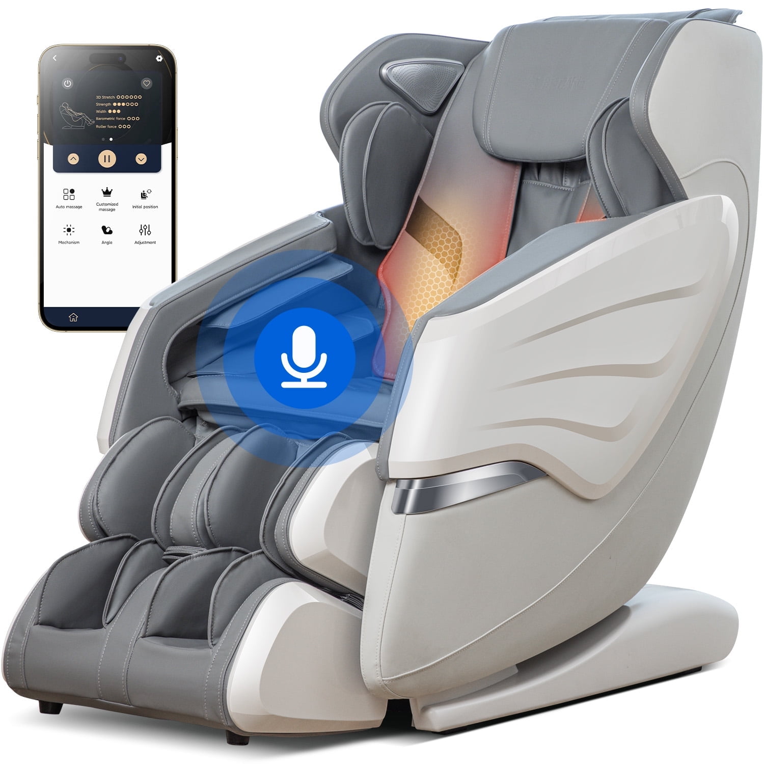 BOSSCARE 4D Massage Chairs with AI Voice, App Control SL Track Full Body Massage Recliner Gray