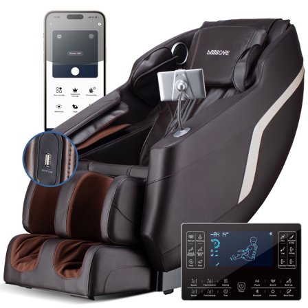 BOSSCARE Assembled Full Body Recliner Massage Chair Zero Gravity with USB Port and APP, Brown