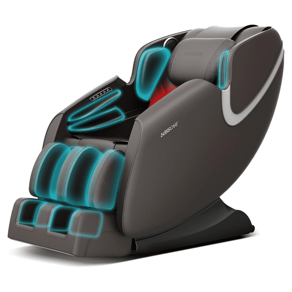 BOSSCARE Full Body Zero Gravity Massage Chair, Electric Shiatsu Massage Recliner with Foot Roller, Bluetooth Speaker for Family Friends, Faux Leather