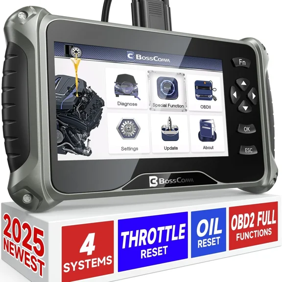 BOSSCOMM IF740 OBD2 Scanner, 4 Systems ABS/SRS/Transmission/Check Engine Code Reader with Throttle/Oil Reset